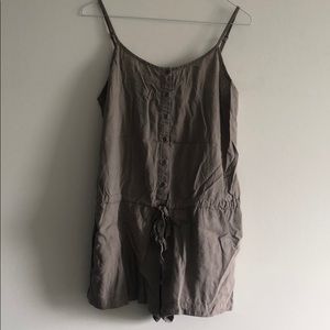 Forever 21 Tan Linen Romper with pockets